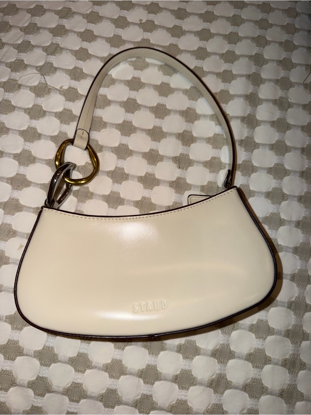 STAUD Cream Leather Shoulder Bag with Gold Ring Detail - Picture 2 of 4
